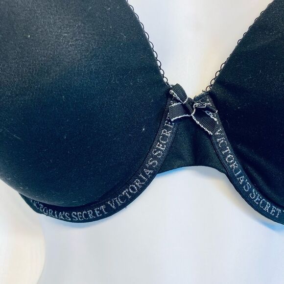 Victoria's Secret Lined Perfect Coverage Bra 34D  Black Logo Trim‎ - Picture 2 of 12